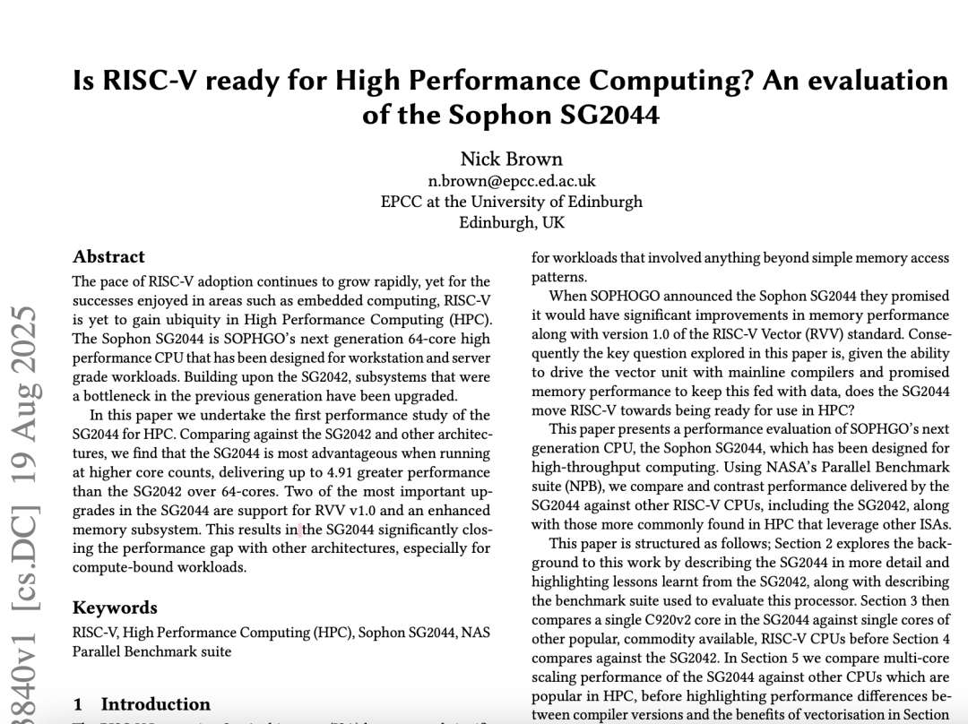 强强联手！爱丁堡大学与算能破局：RISC-V进军高性能计算，SG2044多核性能飙涨近5倍